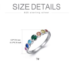 AOBOCO Chakra Ring 925 Sterling Silver 7 Chakra Colorful Rainbow Ring Healing Crystals Jewelry Birthday Gifts for Women, Size 9