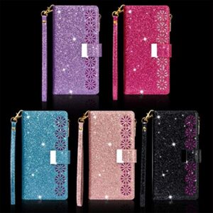 BOYUHII Silicone Protective Case for phone For Samsung Galaxy A50 / A30s / A50s Multi-card Slots Starry Sky Laser Carving Glitter Zipper Horizontal Flip Leather Case with Holder & Wallet & Lanyard ATC