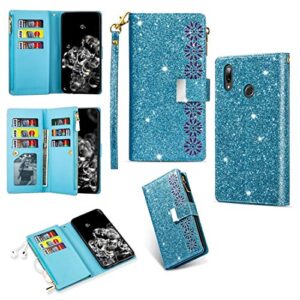 boyuhii silicone protective case for phone for samsung galaxy a20e / a10e multi-card slots starry sky laser carving glitter zipper horizontal flip leather case with holder & wallet & lanyard atcye