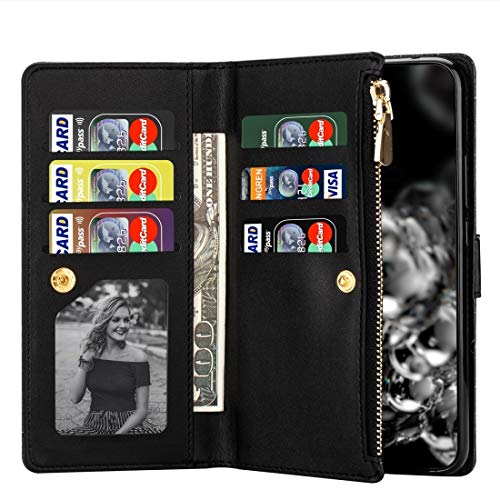 BOYUHII Silicone Protective Case for phone For Samsung Galaxy A81 / Note 10 Lite / M60s Multi-card Slots Starry Sky Laser Carving Glitter Zipper Horizontal Flip Leather Case with Holder & Wallet & Lan