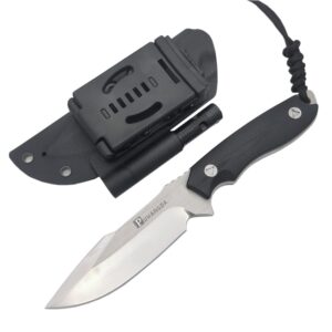 PUWANGDA Fixed Blade Survival Knife 9.25" Full Tang Camping Knife, with G10 Handle, with Fire Starter and Kydex Sheath, with Sheath Horizontal & Vertical, for Outdoor, Fishing