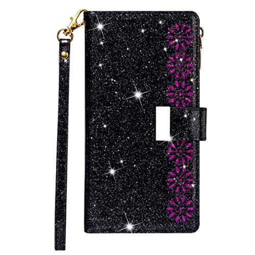 BOYUHII Silicone Protective Case for phone For Samsung Galaxy A81 / Note 10 Lite / M60s Multi-card Slots Starry Sky Laser Carving Glitter Zipper Horizontal Flip Leather Case with Holder & Wallet & Lan