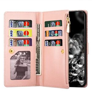 BOYUHII Silicone Protective Case for Phone for Samsung Galaxy A21 Multi-Card Slots Starry Sky Laser Carving Glitter Zipper Horizontal Flip Leather Case with Holder & Wallet & Lanyard ATCYE