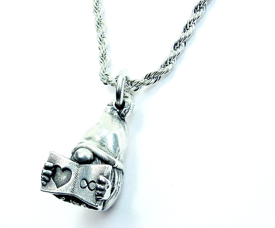 ChubbyChicoCharms Book Lover gnome 3D charm 20" Chain Necklace With Focal Charm Made In USA from Genuine American Pewter! For Women, Girls, Teen