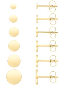 unisex 6 pairs dot stud earrings, surgical steel gold plated tiny flat disc stud earrings for women (gold-2/3/4/5/6/8mm)