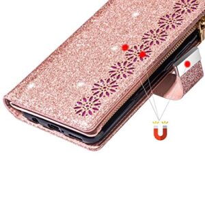 BOYUHII Silicone Protective Case for Phone for Samsung Galaxy M40 / A60 Multi-Card Slots Starry Sky Laser Carving Glitter Zipper Horizontal Flip Leather Case with Holder & Wallet & Lanyard ATCYE