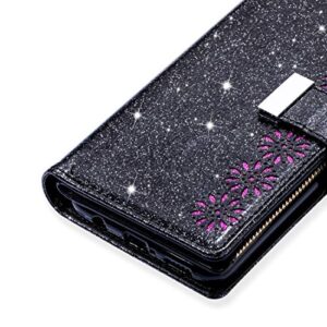 BOYUHII Silicone Protective Case for phone For Samsung Galaxy A81 / Note 10 Lite / M60s Multi-card Slots Starry Sky Laser Carving Glitter Zipper Horizontal Flip Leather Case with Holder & Wallet & Lan