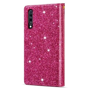 BOYUHII Silicone Protective Case for phone For Samsung Galaxy A50 / A30s / A50s Multi-card Slots Starry Sky Laser Carving Glitter Zipper Horizontal Flip Leather Case with Holder & Wallet & Lanyard ATC