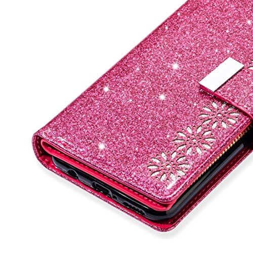 BOYUHII Silicone Protective Case for phone For Samsung Galaxy A50 / A30s / A50s Multi-card Slots Starry Sky Laser Carving Glitter Zipper Horizontal Flip Leather Case with Holder & Wallet & Lanyard ATC