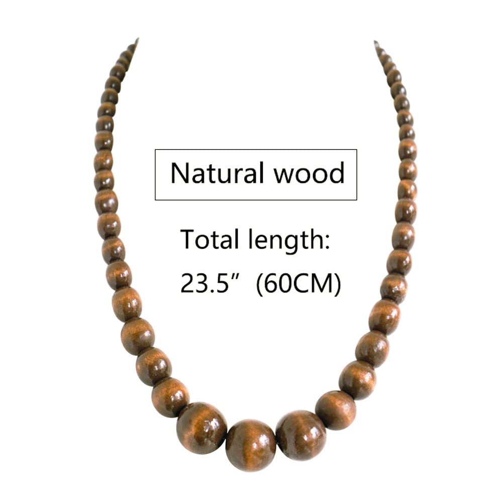 Xianli Wang Natural Wood Beads Necklace for Men Women Wooden Chain Unisex Chunky Bead Necklaces