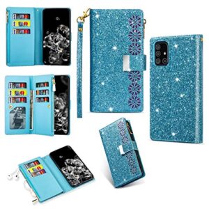 boyuhii silicone protective case for phone for samsung galaxy a51 multi-card slots starry sky laser carving glitter zipper horizontal flip leather case with holder & wallet & lanyard atcye