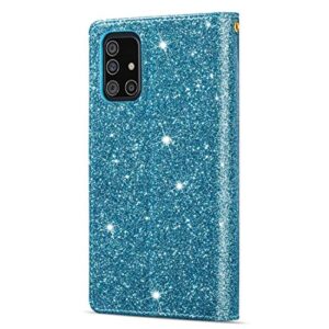 BOYUHII Silicone Protective Case for Phone for Samsung Galaxy A51 Multi-Card Slots Starry Sky Laser Carving Glitter Zipper Horizontal Flip Leather Case with Holder & Wallet & Lanyard ATCYE