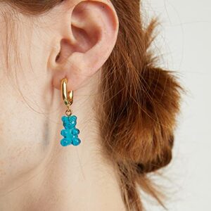 VINCHIC Cute Bear Earrings for Women 18k Gold Drop Earrings Dangle Blue Earrings