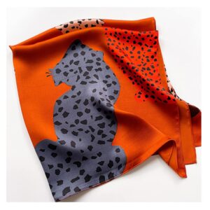 Aufeel 100% Pure Mulberry Silk Square Scarf for Hair-27''x27''- Women Silk Neckerchief Head Wrap Scarf(Caramel Leopard)