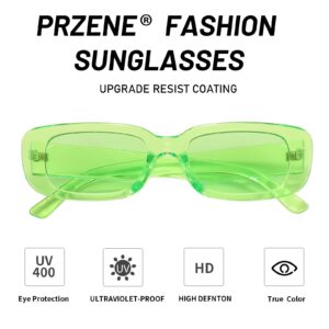 Przene Retro Rectangle Sunglasses Vintage Small Square Sun Glasses UV Protection for Women Men Standard Green