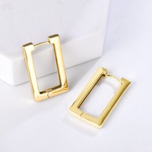 Square Hoop Earrings for Women, 14k Gold Rectangle Huggies Earrings Lightweight, Fashion Jewelry, Comfy Hypoallergenic for Sensitive Ears