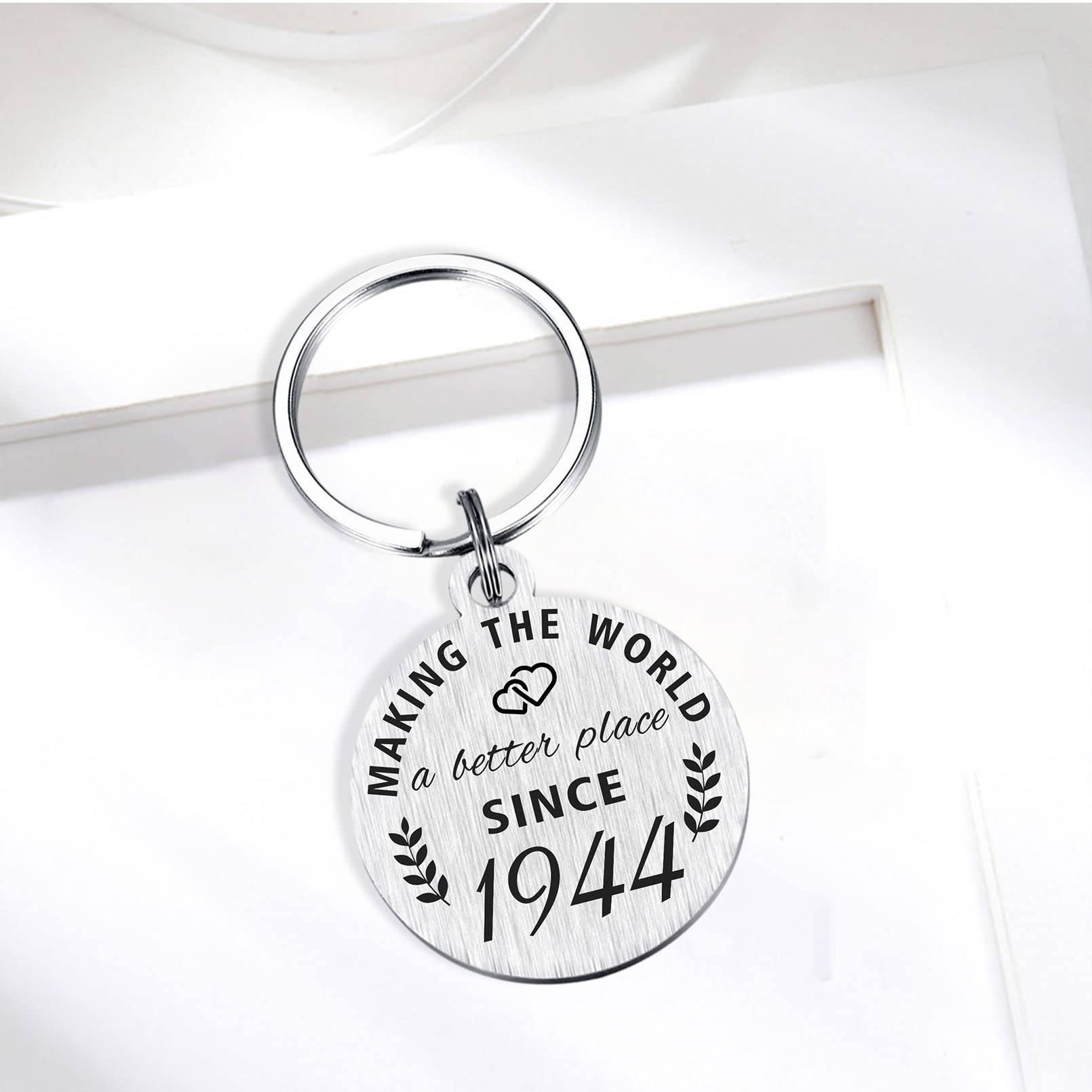 ABNTY 80th Birthday Gifts for Women Men, 80 Year Old Birthday Keychain, Born in 1944 Gifts, 1944 Birthday Decorations