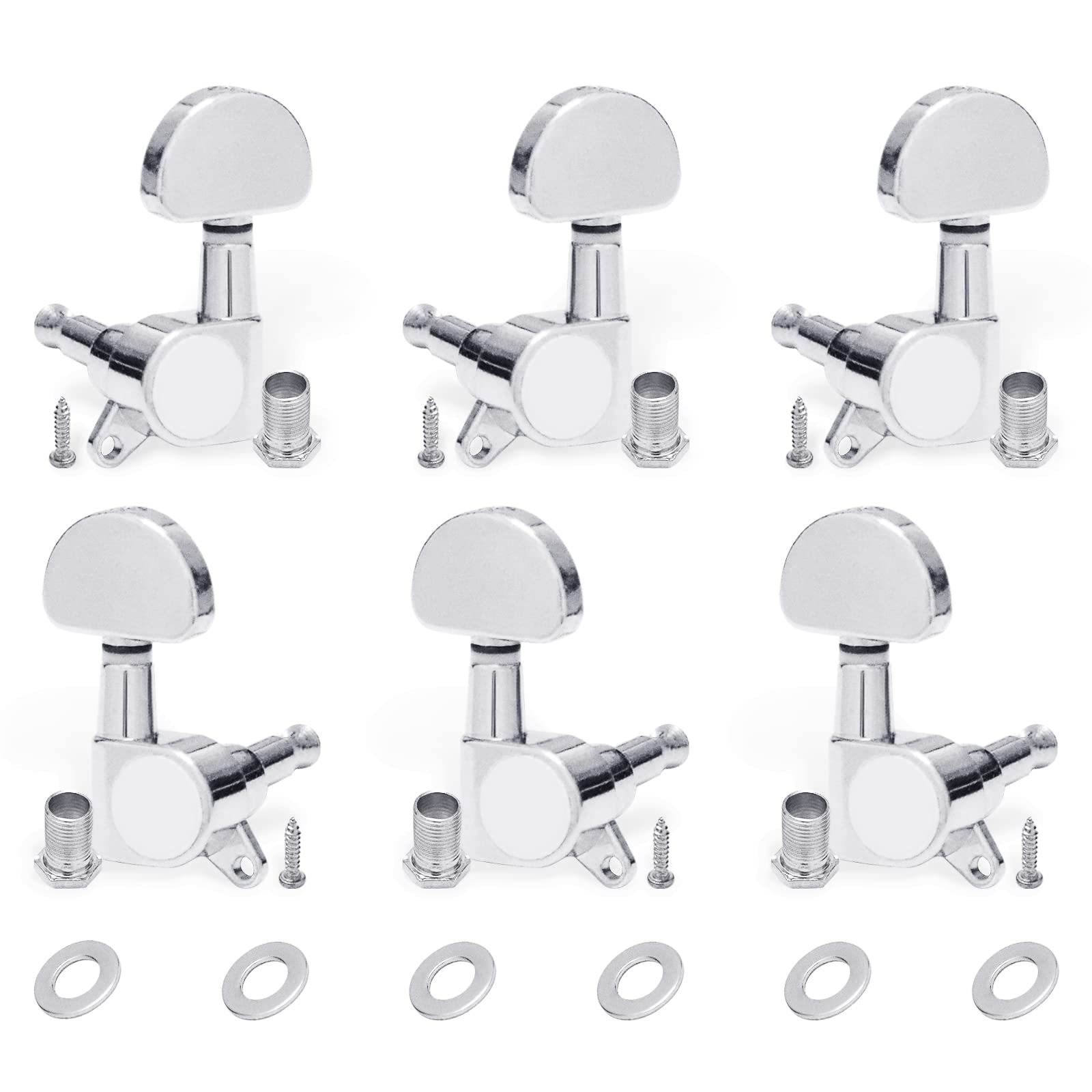 SAPHUE 6 Pieces 3L3R Guitar tuner pegs,Guitar Sealed Fan-shaped Tuning Pegs Tuner Machine Heads for Acoustic Electric Guitar Guitar Parts (Chrome)