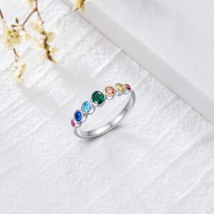 AOBOCO Chakra Ring 925 Sterling Silver 7 Chakra Colorful Rainbow Ring Healing Crystals Jewelry Birthday Gifts for Women, Size 9