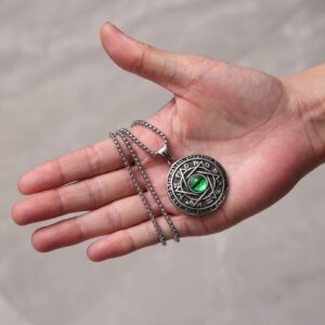 STWTR Red Eye Amulet Seal Solomon Hexagonal Star Twelve Constellation Pendant Blue Eye Stainless Steel Necklace (Silver Green)