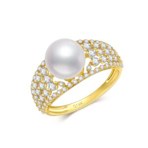 sisgem solid 14k gold 9mm freshwater pearl wedding ring for women,yellow gold 5a cz pearl engagement ring/wedding anniversary birthday gifts for her,size 5-11