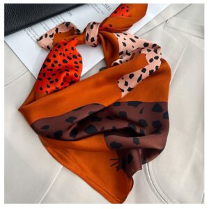 Aufeel 100% Pure Mulberry Silk Square Scarf for Hair-27''x27''- Women Silk Neckerchief Head Wrap Scarf(Caramel Leopard)