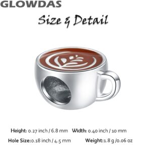 GLOWDAS Coffee Cup Charms fit European Mothers Day Bracelet, Drink Latte Cafe Charms 925 Sterling Silver Mug Beads with Brown Enamel, Gifts for Godmom/Granny/Nana