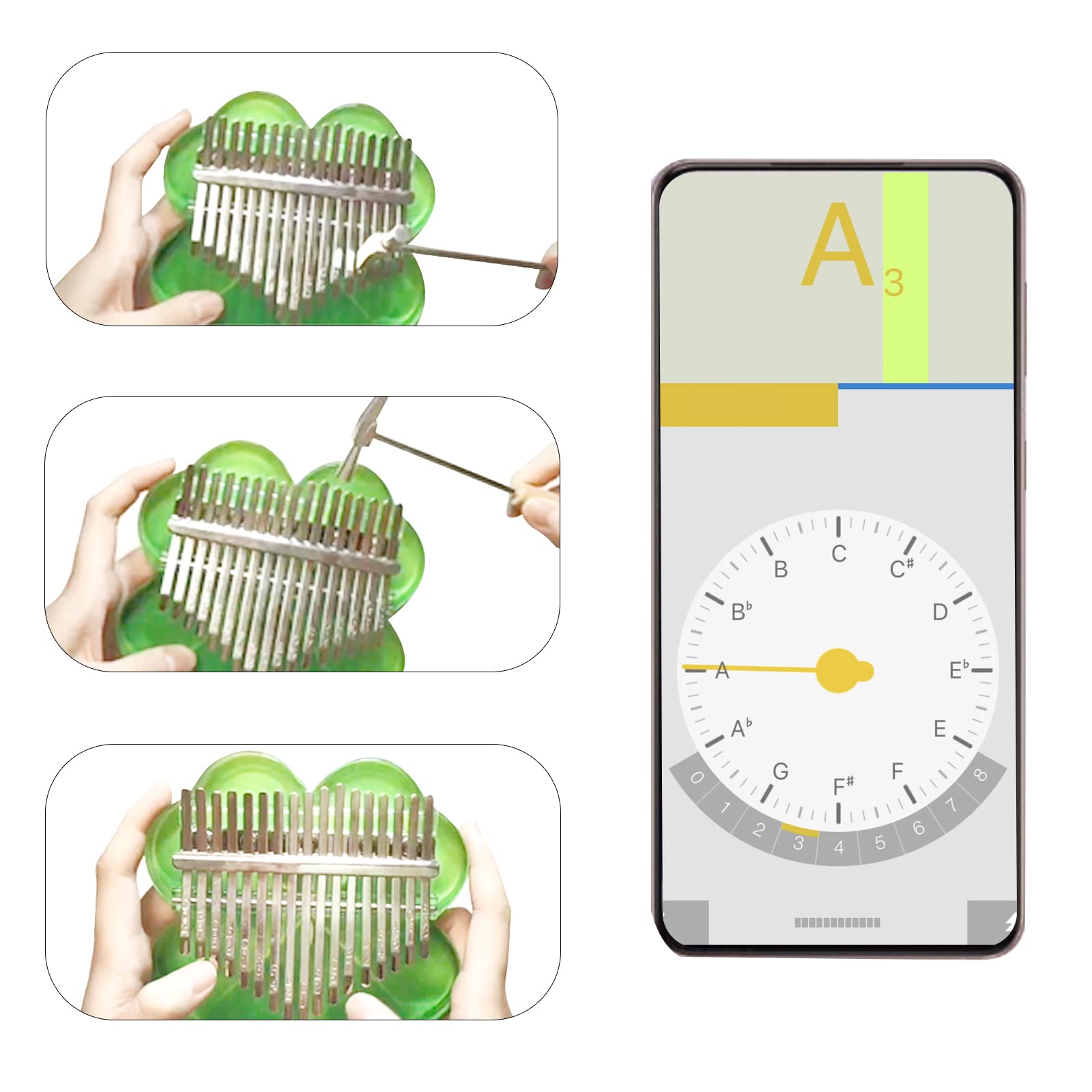 HYEXD Kalimba Thumb Piano 17 Keys Clover Kalimba Green Acrylic Kalimba Finger Thumb Piano Mbira Tuning Hammer