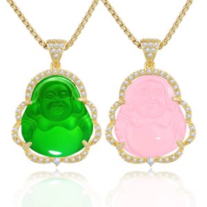 vikcaux lucky buddha necklace green jade stone bling laughing buddha pendant for women men