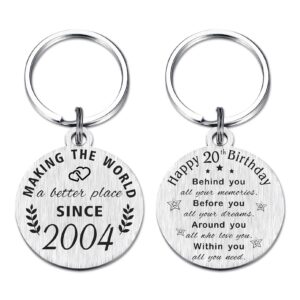 ABNTY 20th Birthday Gifts for Women Men, 20 Year Old Birthday Keychain, Born in 2004 Gifts, 2004 Birthday Decorations