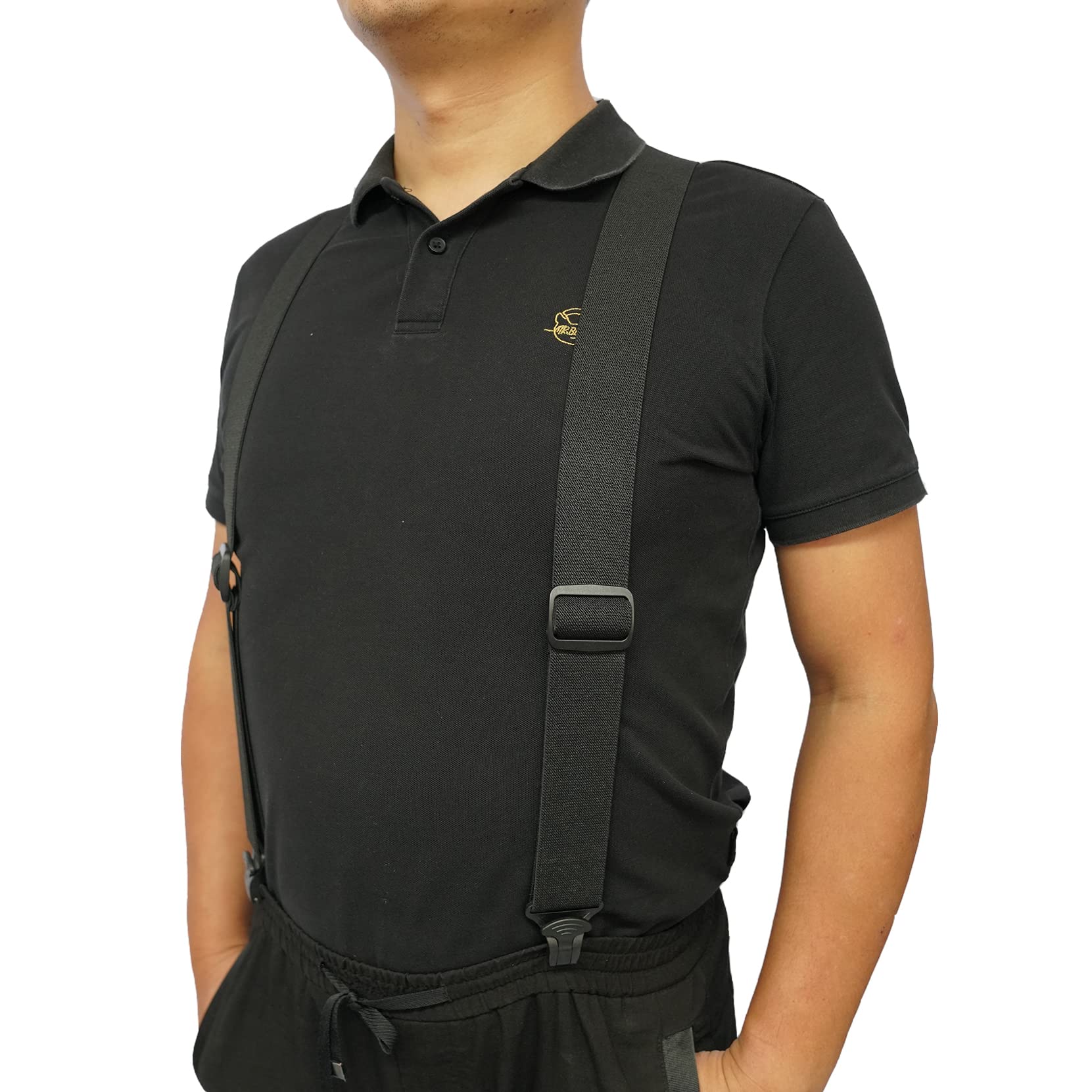 MELOTOUGH Airport Friendly Suspenders,NO buzz Plastic Clip 1.5 inch Fully Elastic Braces with Y Back Leather Patch(Black)