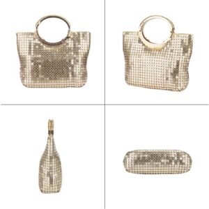 Gripit Designer Handbags Sequin Tote Bag with Rhinestone Wristlet Sparkly Purse Crystal Bag for Women Trendy Formal Evening Bag,Gold