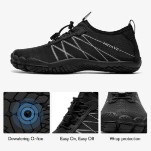 HIITAVE Women Water Shoes Quick Dry Barefoot Aqua Shoes for Beach Swim Pool Kayaking River Surfing Black Size 11 Women M US