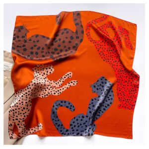 Aufeel 100% Pure Mulberry Silk Square Scarf for Hair-27''x27''- Women Silk Neckerchief Head Wrap Scarf(Caramel Leopard)