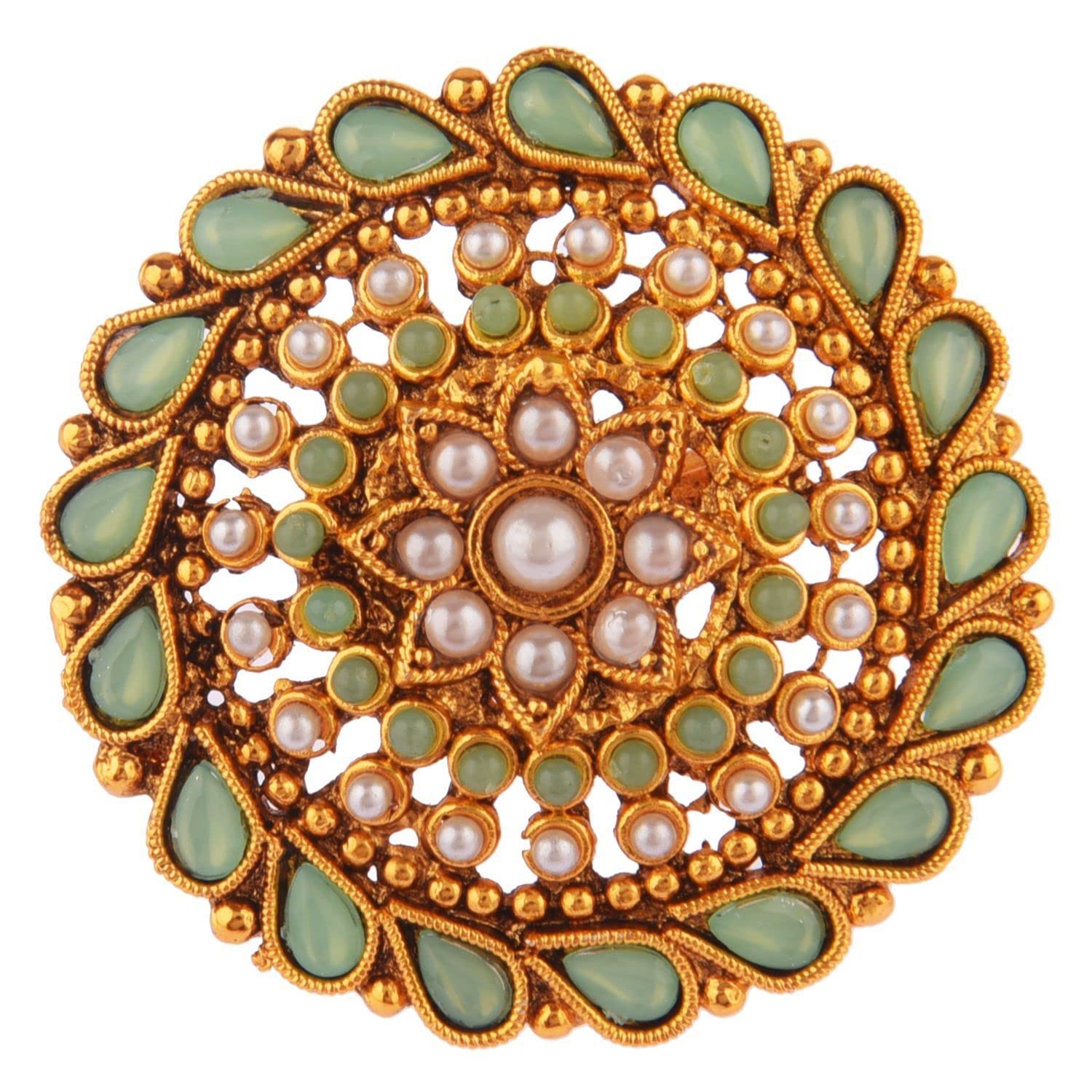 Efulgenz Indian Jewelry Rings for Women Crystal Kundan Rings for Women Antique Round Faux Pearl Crystal Kundan Bollywood Adjustable Big Finger Ring for Women