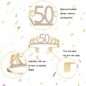 KYZCROTW 50th Birthday Gift for Women, 50th Birthday Tiara Crown, 50 & Fabulous Sash and Glasses for Women 50 years old Birthday Party Decorations and Supplies, 3 pcs