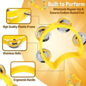 Flexzion Half Circle Tambourine Hand Held Percussion Instrument Plastic Mini Tambourines Half Moon D-Shaped Musical Instruments, Non Professional Tambourine, 2 Pack, Yellow