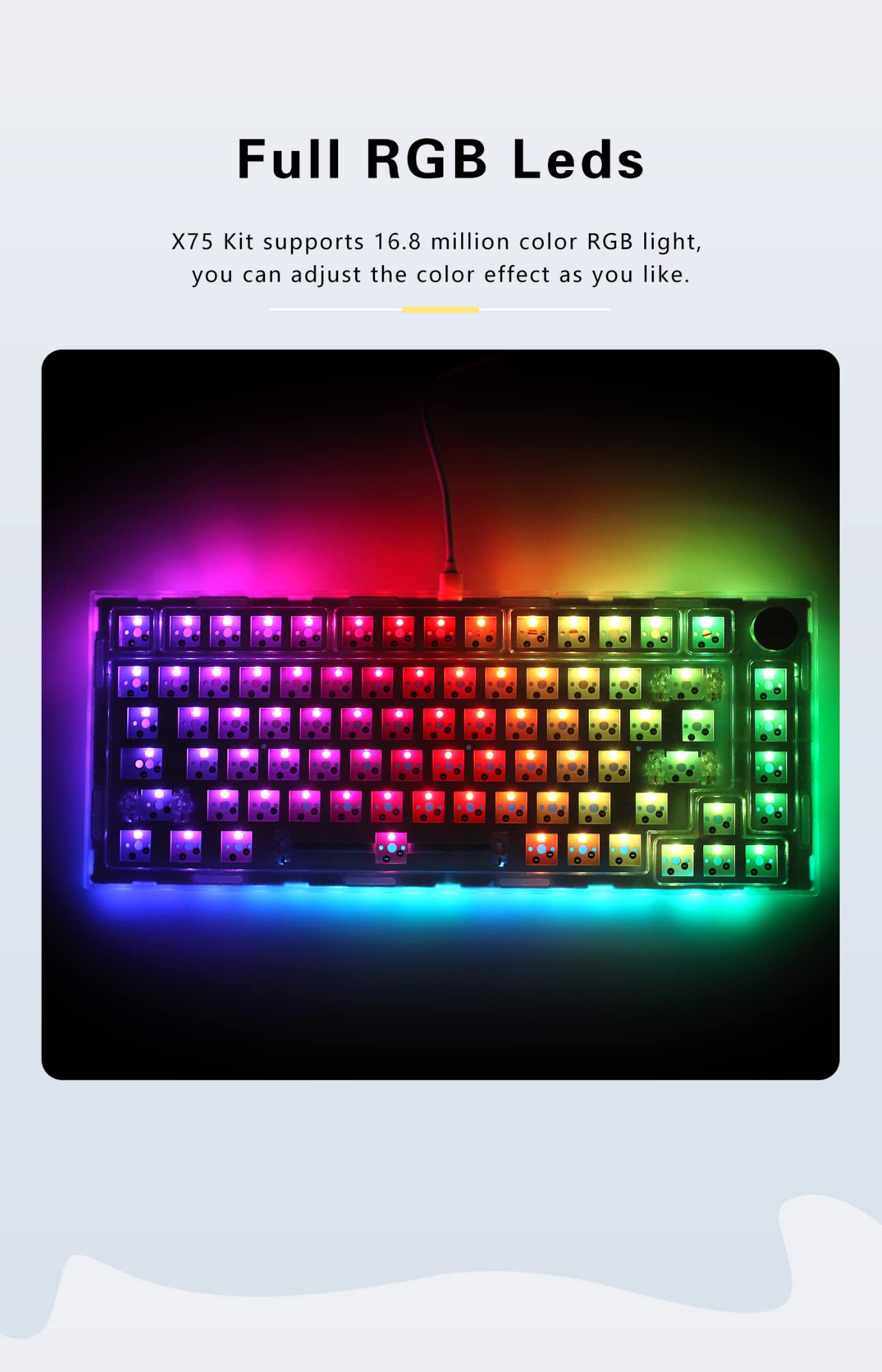 KPREPUBLIC NextTime X75 75% Gasket Mechanical Keyboard kit PCB Hot Swappable Switch Lighting effects RGB switch led type c Next Time 75 (X75 White Barebone Kit x1)