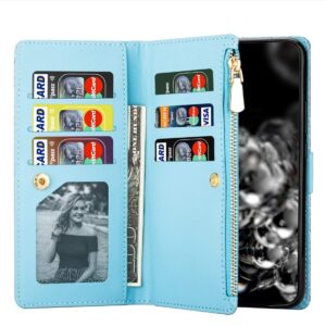 BOYUHII Silicone Protective Case for Phone for Samsung Galaxy A40 Multi-Card Slots Starry Sky Laser Carving Glitter Zipper Horizontal Flip Leather Case with Holder & Wallet & Lanyard ATCYE