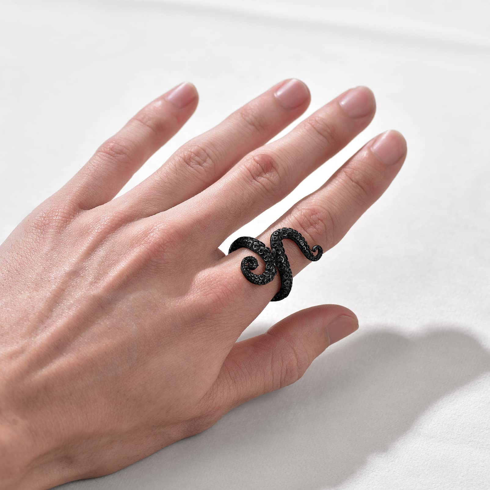 PROSTEEL Black Octopus Pinky Ring Size 7 Gothic Cool Finger Rings for Womens