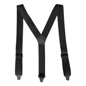 melotough airport friendly suspenders,no buzz plastic clip 1.5 inch fully elastic braces with y back leather patch(black)