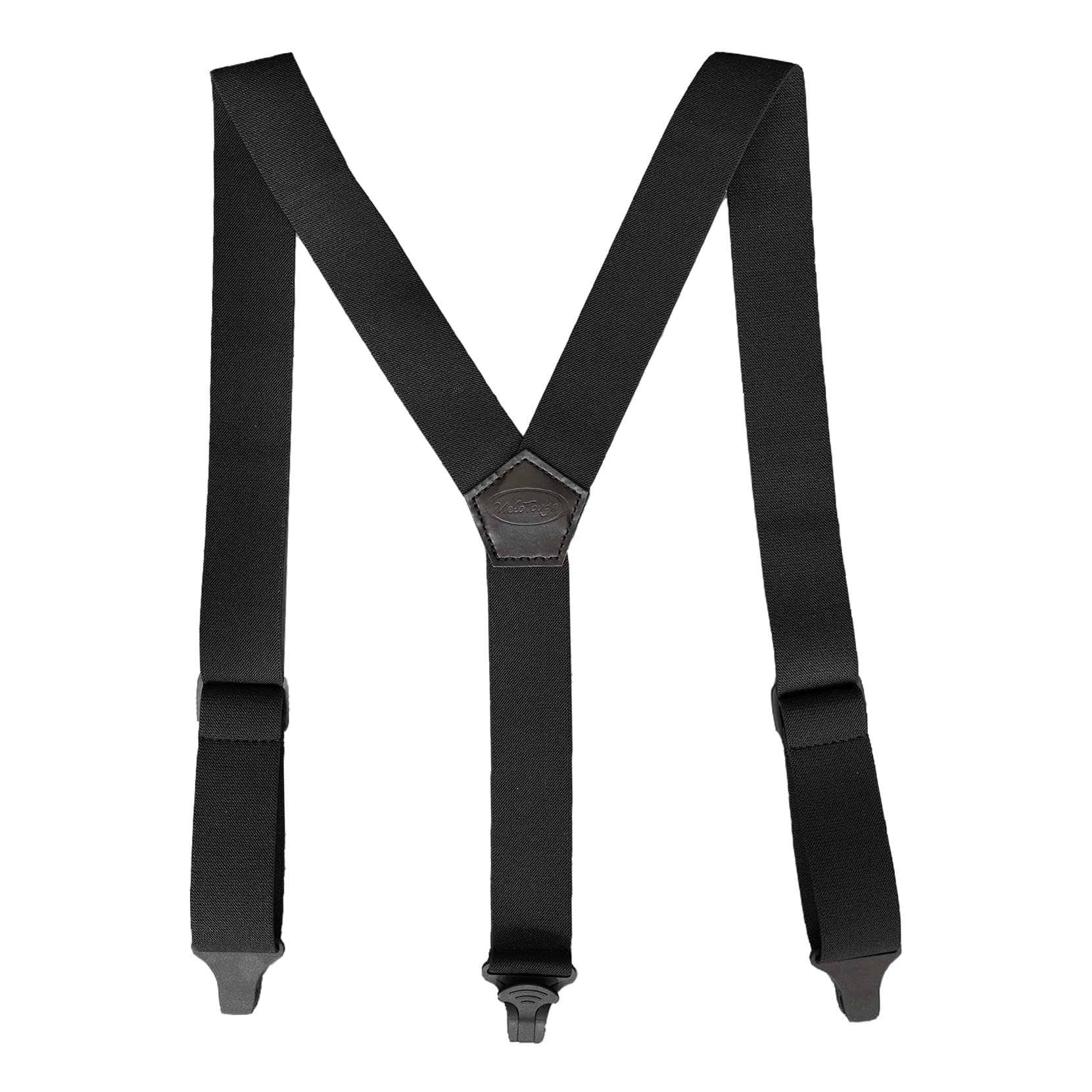 MELOTOUGH Airport Friendly Suspenders,NO buzz Plastic Clip 1.5 inch Fully Elastic Braces with Y Back Leather Patch(Black)