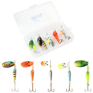 Fishing Lure Spinnerbait, Bass Trout Salmon Hard Metal Spinner Baits Kit with Tackle Boxes (Style A-5PCS)