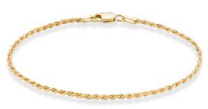 miabella 18k gold over sterling silver italian 2mm, 3mm diamond-cut braided rope chain anklet ankle bracelet for women, 925 made in italy (width 2mm, length 11 inches)