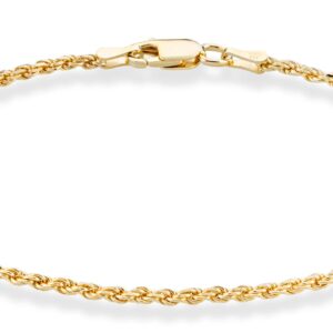 Miabella 18K Gold Over Sterling Silver Italian 2mm, 3mm Diamond-Cut Braided Rope Chain Anklet Ankle Bracelet for Women, 925 Made in Italy (width 2mm, Length 11 Inches)