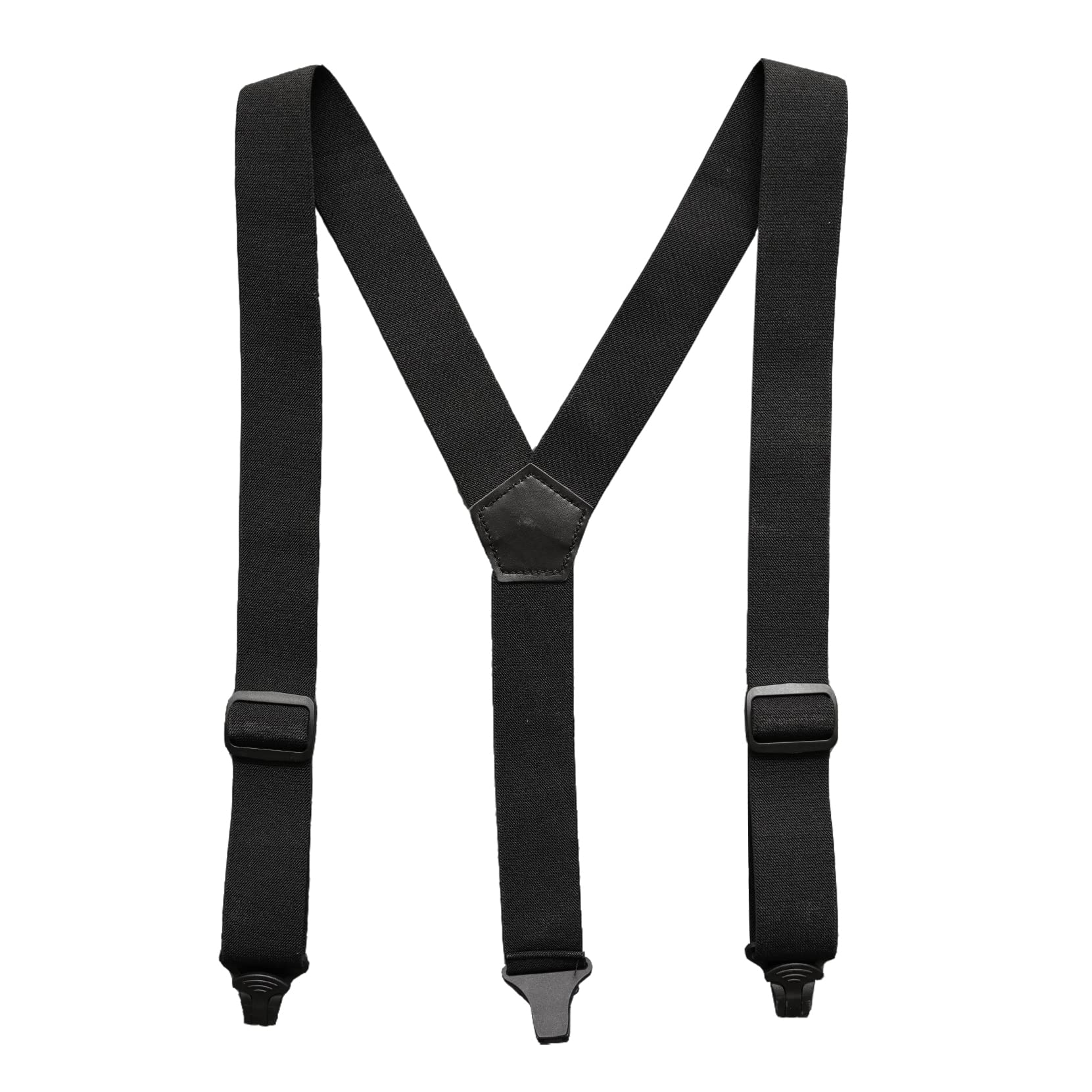 MELOTOUGH Airport Friendly Suspenders,NO buzz Plastic Clip 1.5 inch Fully Elastic Braces with Y Back Leather Patch(Black)