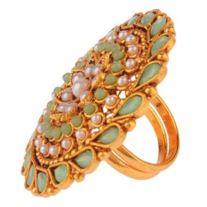 Efulgenz Indian Jewelry Rings for Women Crystal Kundan Rings for Women Antique Round Faux Pearl Crystal Kundan Bollywood Adjustable Big Finger Ring for Women