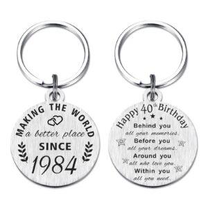 abnty 40th birthday gifts for women men, 40 year old birthday keychain, born in 1984 gifts, 1984 birthday decorations