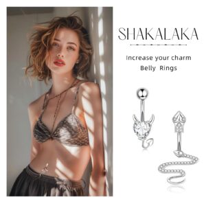 Shakalaka 9pcs Surgical Steel Belly Button Ring for Women Belly Piercing Dangling Cute Heart Butterfly Navel Rings Pack Silver Color