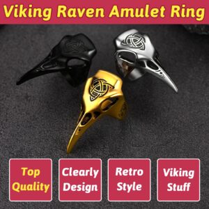 FaithHeart Mens Skull Rings Size 9 Black Stainless Steel Punk Viking Jewelry for Male Retro Celtic Knot Raven Biker Pinky Ring